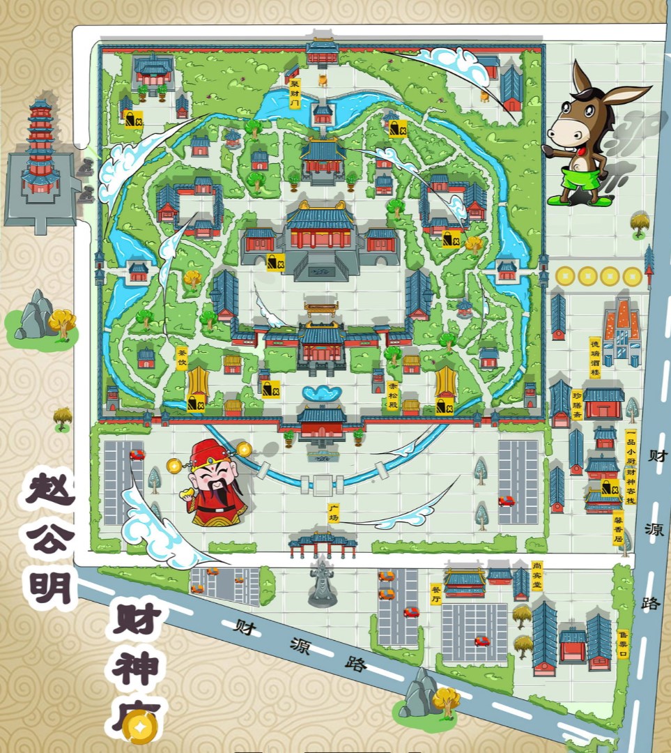 韶山寺庙类手绘地图